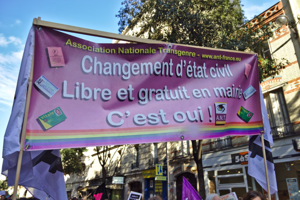 Banderole de l'Association Nationale Transgenre (ANT) lors de la marche de l'Existrans du 15 Octobre 2016