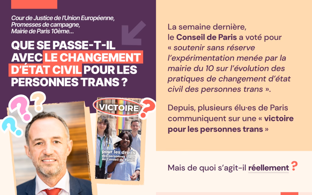 Cour de Justice de l'Union Européenne, Promesses de campagne, Mairie de Paris 10ème... QUE SE PASSE-T-IL AVEC LE CHANGEMENT D'ETAT CIVIL POUR LES PERSONNES TRANS ?