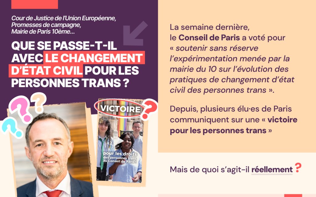 Cour de Justice de l'Union Européenne, Promesses de campagne, Mairie de Paris 10ème... QUE SE PASSE-T-IL AVEC LE CHANGEMENT D'ETAT CIVIL POUR LES PERSONNES TRANS ?